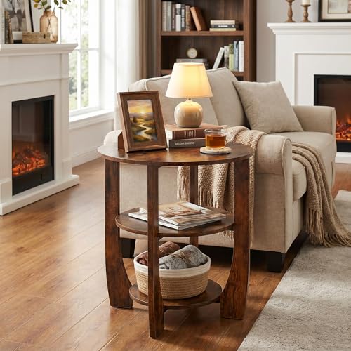 ZEXVIDA Rustic Brown Round Side Table 19.7 Inch - Classic Variant