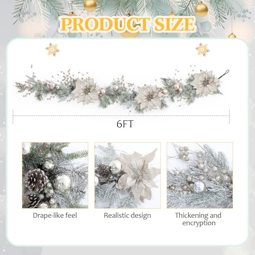 Champagne Christmas Decor Set - Snowy Wreaths, Garlands & Tree Ornaments