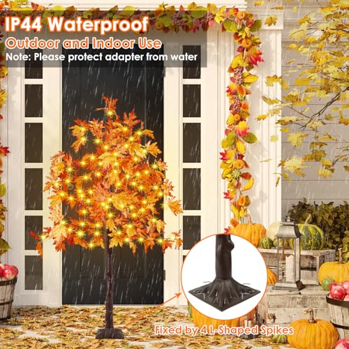 EEW 2 Pack 5FT Lighted Maple Trees with 200 LEDs for Indoor Outdoor Fall Decor