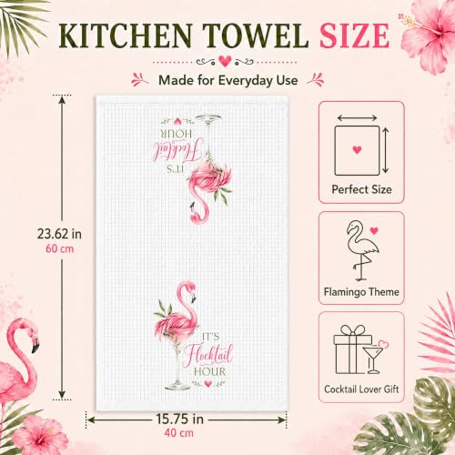 LALAWELL Flamingo Kitchen Towels - Pink Flamingo Decor for Summer & Parties
