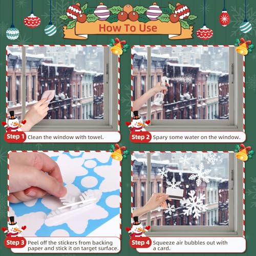 KESOTO 96PCS Christmas Decorations, Snowflake Window Clings, Glueless PVC Window Stickers for Indoor Christmas D?cor, 10 Sheets