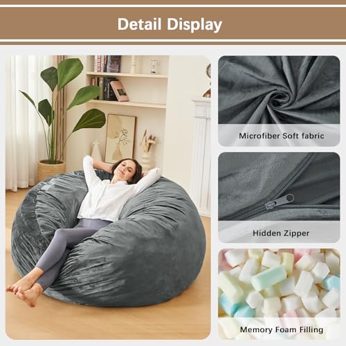 ILPEOD Medium 3ft Grey Bean Bag Chair for Adults - Soft Microfiber Couch
