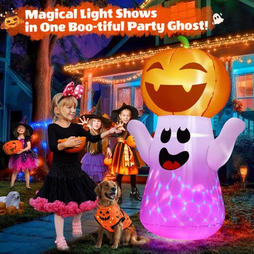 5FT Halloween Inflatable Pumpkin Ghost with Colorful Flashing Lights Yard Decor