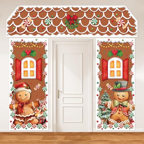 PAIVSUN 3 Pcs Gingerbread Door Cover Set with Brown Variation - Holiday Christmas Decorations