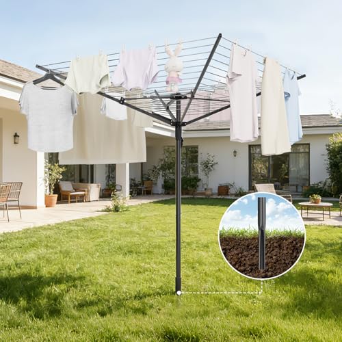 Heavy Duty Outdoor Clothes Drying Rack Black-164ft Rotating Adjustable Clothesline