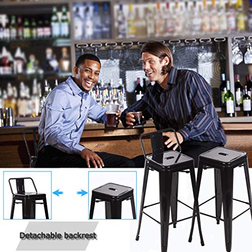 FDW Adjustable Metal Bar Stools Set of 2 - Stackable Black Kitchen & Patio Chairs