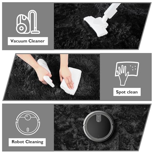 Black 8x10 Shag Area Rug for Living Room & Bedroom - Fluffy Non-Slip Carpet