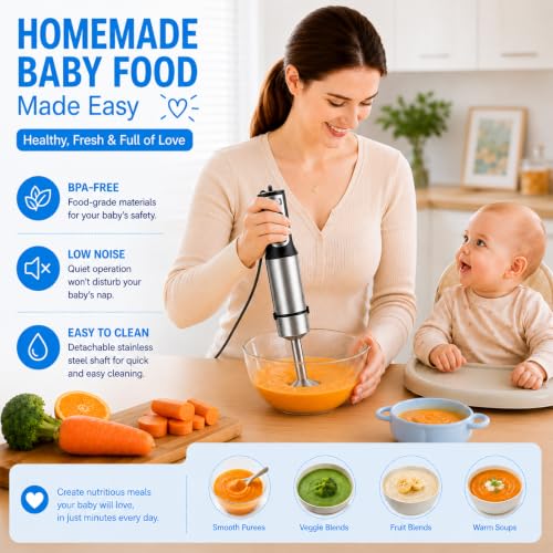 Glorykit 2-in-1 Handheld Immersion Blender Set - 500W, 14 Speeds, Turbo, Silver/Black