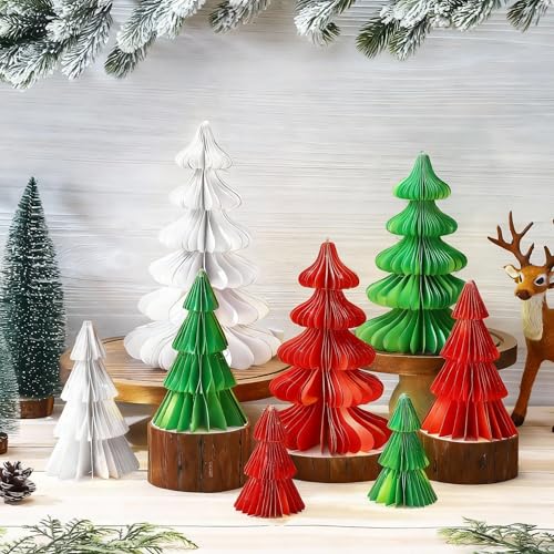 Faccito 8 Pcs Honeycomb Christmas Trees LED - Vibrant Style, Classic Color