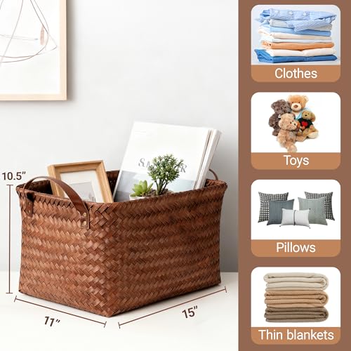 Brown 6-Pack Wicker Storage Baskets for Shelves - Home Organization