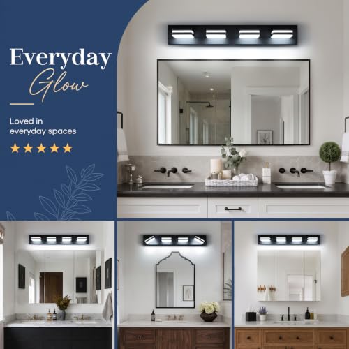 360° Rotatable LED Bathroom Vanity Light Fixtures - 4-Light, Matte Black & White, 27-Inch