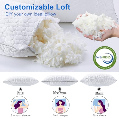 Queen Size Cooling Shredded Memory Foam Pillows Set of 2 - Adjustable Support, OEKO-TEX Certified