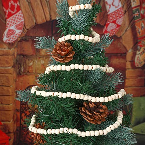 WILLBOND 3 Pcs Wooden Bead Garland for Christmas Tree Beige, 29.5 ft