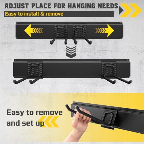96-Inch Garage Tool Organizer Wall Mount with 15 Adjustable Hooks, Heavy Duty Storage Rack