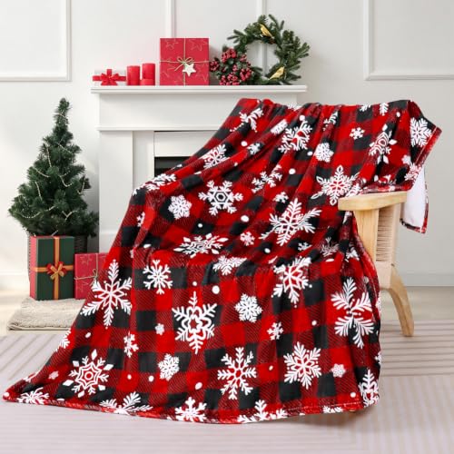 Homithley Red Black Buffalo Plaid Christmas Flannel Blanket 60x80