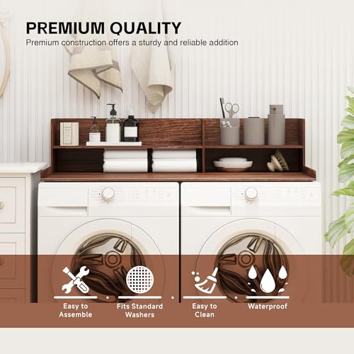 Desility Walnut 2-Tier Wooden Washer Dryer Topper - Large Laundry Surface