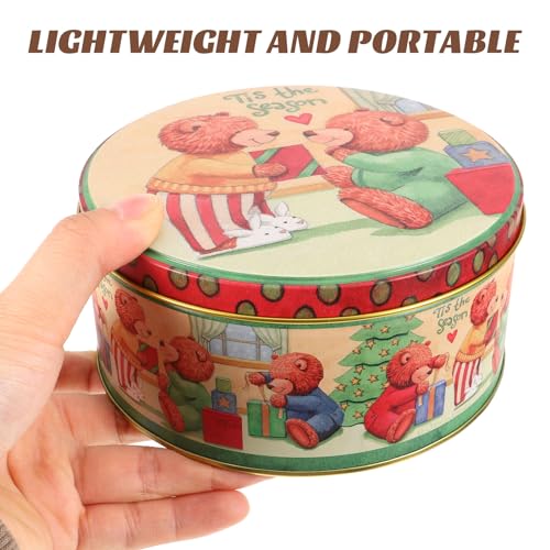 Set of 4 Christmas Cookie Tins with Lids - Holiday Metal Cookie Jars with Bear & Snowman Designs