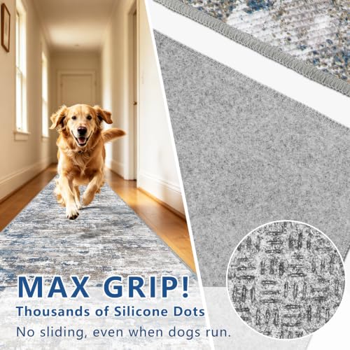 Telephant 2x10 ft Abstract Multi Textured Non-Slip Runner Rug - Hallway & Kitchen