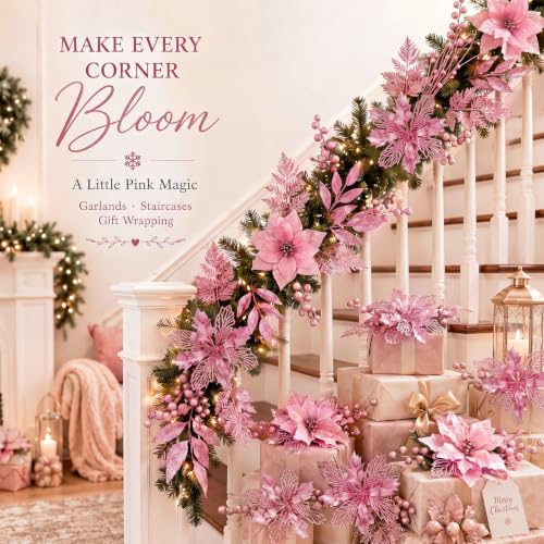 52 Pcs Christmas Picks and Sprays Artificial Floral Pick, Pink