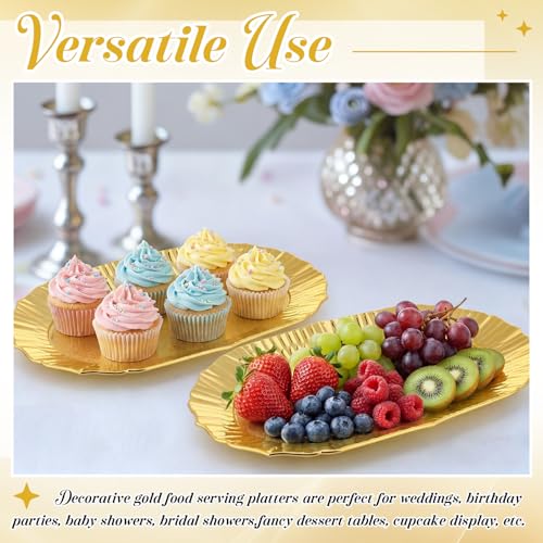 Acellegic Gold Plastic Serving Trays Set of 12 14.5x8.6 Inches Christmas Platters