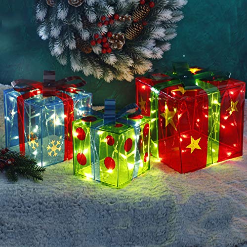 ATDAWN Set of 3 Outdoor Lighted Holiday Displays, Snowflake Star