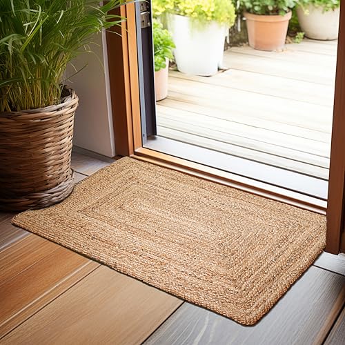 Hausattire 2'x3' Natural Jute Braided Kitchen Rug - Handmade Durable Reversible Mat