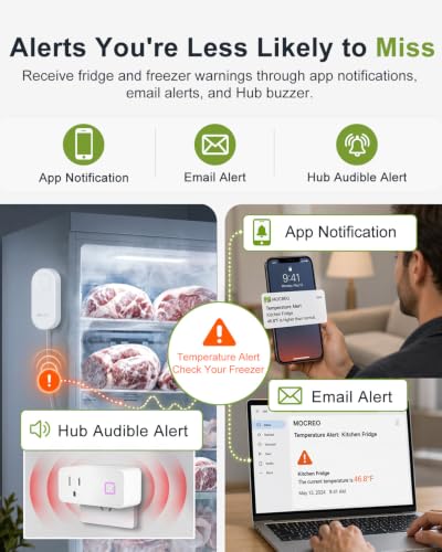 WiFi Refrigerator Thermometer with 2 Sensors, Freezer Alarm & Power Outage Alerts — H3 Hub Variant