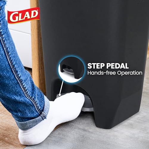 2 Pack Black 13 Gallon Trash Cans with Odor Protection & Step Pedal