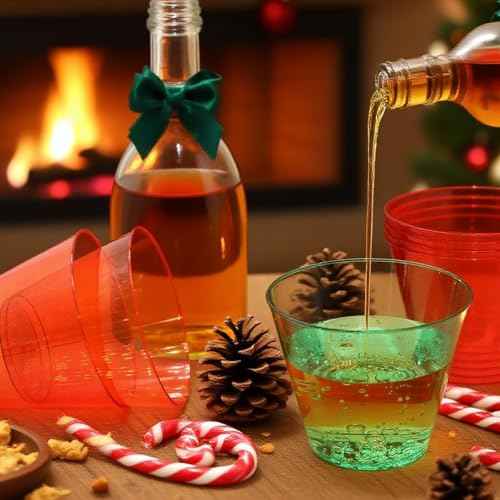 24 PCS Christmas Clear Plastic Cups 9 Oz, Red and Green Disposable Cups, Ice Cream Cups,Drinking Tumblers, Disposable Wine Glasses for Holiday Parties, Xmas, New Year, Wedding
