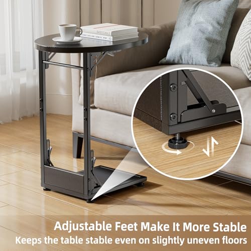 Elbourn Black Folding C-Shaped Side Table - Compact Sofa & End Table