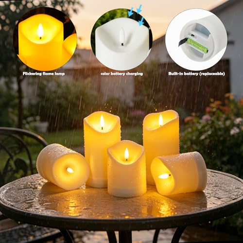 7 Pcs Solar Flickering Flameless Candles Waterproof Outdoor Garden Decor - White