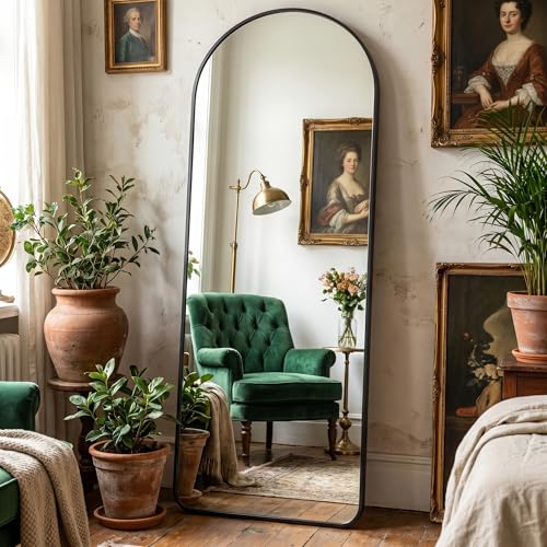 Arched Full Length Mirror with Stand - 64x21 Inches, Re-Black Variation