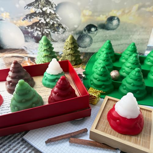 JJzxwish 3D Christmas Tree Silicone Mold Set Green - Large Tree Mold for Chocolate, Soap, Candles, Cakes, Mousse, Ice