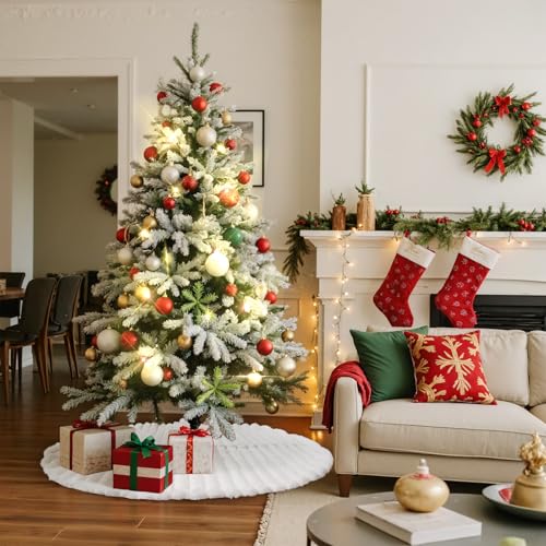 Lanpn 16 Inch White Faux Fur Christmas Tree Skirt - Round Plush Xmas Mat