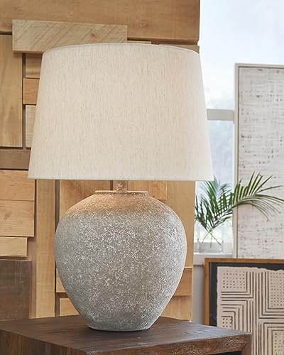 Signature Design by Ashley Dreward Table Lamp - Distressed Faux Stone Look, 26" Tall, 3-Way Lighting for Living Room & Bedroom
