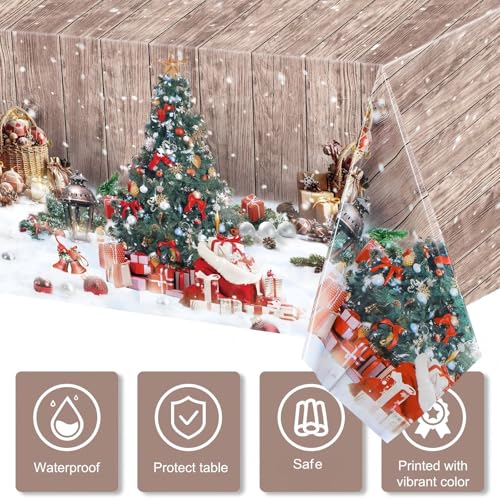 Tiamon 3-Piece Christmas Tablecloth Set, Wood Grain Holiday Decor