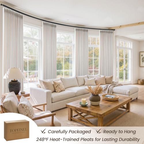 Natural Linen Curtain Set - 4 Panels, 40W x 96L, Pinch Pleated, Textured