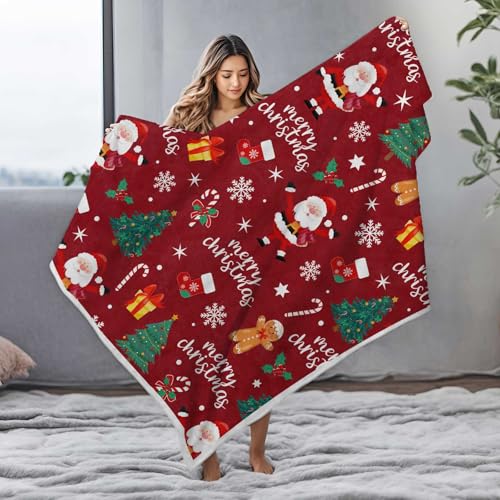 Christmas Blanket Red Christmas Throw Blanket for Boys Girls, Winter Holiday Fleece Blankets, Soft, Flannel, Warm, Cute Xmas Santa Claus Kids Bed Blankets All Season for Bedroom Living Room 50X60 Inch