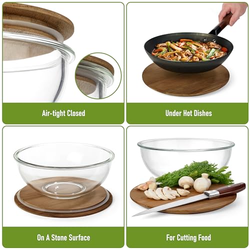 Dokaworld Dark Walnut Stackable Glass Mixing Bowls Set with Acacia Lids - 5 Sizes