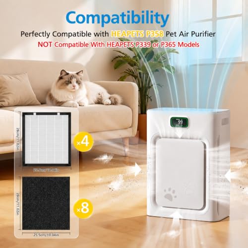 iSingo P358 Replacement Air Filters 4+8 Pack for HEAPETS Pet Air Purifier