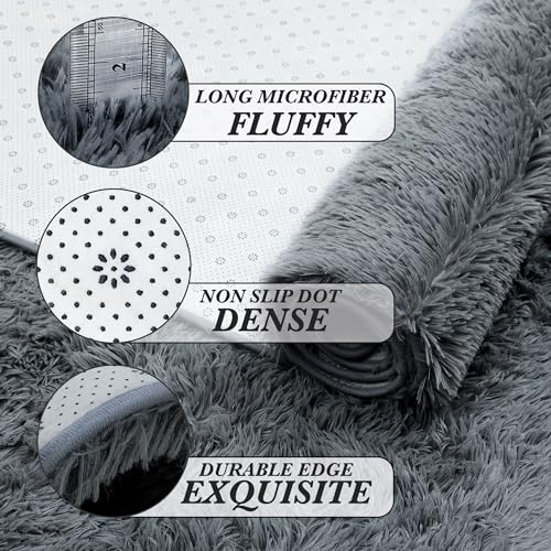 Grey Fluffy Area Rug 5x7 Feet Shag Bedroom Carpet Non-Slip Dorm Decor