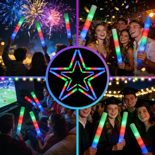 70PCS Foam LED Glow Sticks with Flashing Modes - Light Up Party Supplies for Wedding, Concert, New Year, Halloween, Christmas, Raves, Birthday - Variation 70