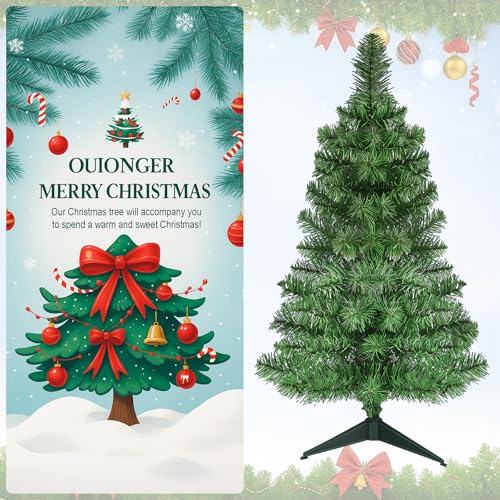OULONGER 3ft Premium Artificial Mini Christmas Tree, Tabletop Green with Foldable Base, 160 Tips