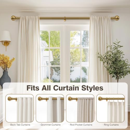 Parutta Brushed Brass Curtain Rod 32-152 Inch Heavy Duty Adjustable Drape Rod with Finials