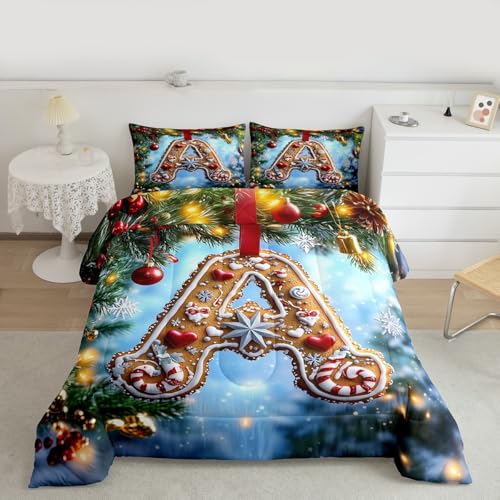 Feelyou Christmas Comforter Set Twin Size 2pc Gingerbread Bedding