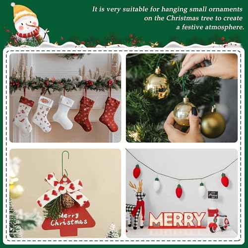 Quacc 100 PCS Green Bauble Hooks Metal Ornament Hooks for Christmas Tree Wreaths Home Kitchen Party Decoration (Green)