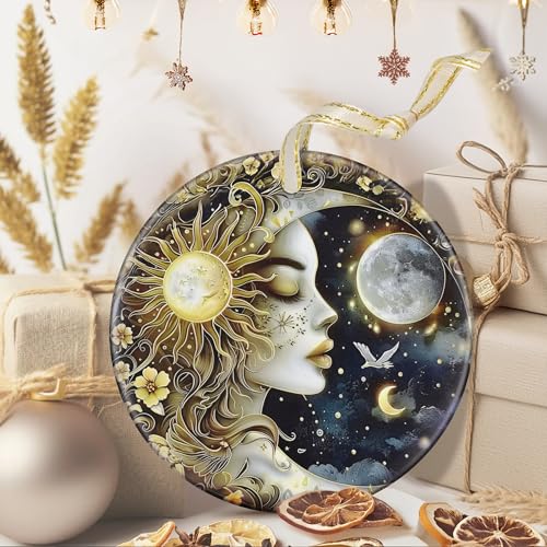 Sun and Moon Ceramic Christmas Ornament - 3.5 Inch Holiday Keepsake & Gift Idea