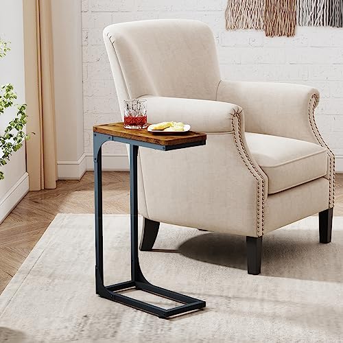 QEEIG Narrow C-Shape Side Tables Set of 2 - 7.1 Inch Width, Brown
