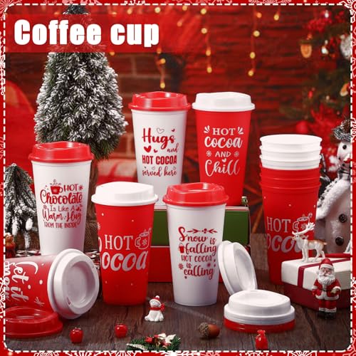 Tioncy 24pcs Hot Cocoa Cups with Lids, 16 oz Reusable Chocolate Mug Set