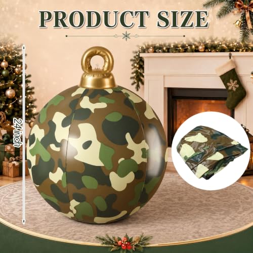 Jetec 24in Camouflage Christmas Inflatable Ball Ornament – Giant Outdoor Holiday Decor